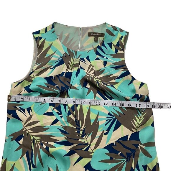 Tommy Bahama Women Blue 100% Silk Hawaiian Palm Leaves Floral Sheath Dress Sz 8 - Picture 10 of 15